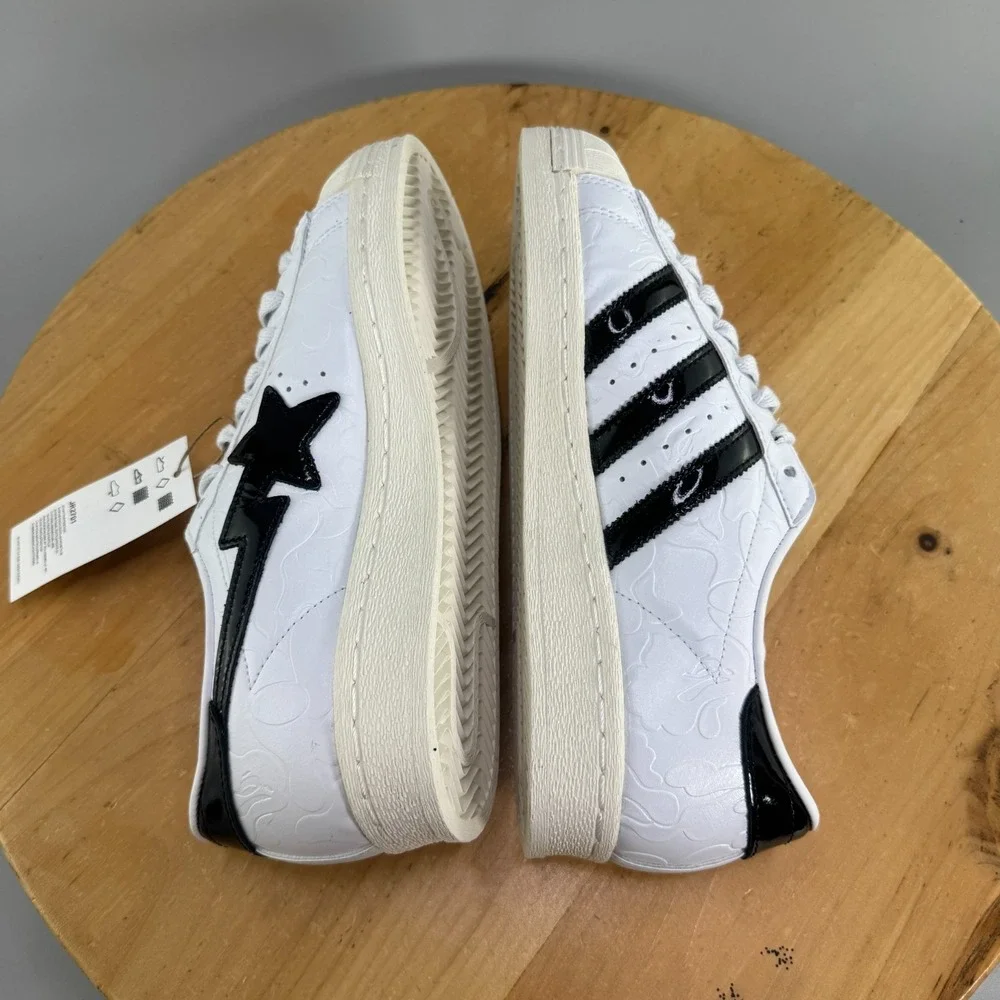 Mens 7 / Womens 8 - Adidas BAPE x Superstar Vintage Shoes White Black Gold NEW